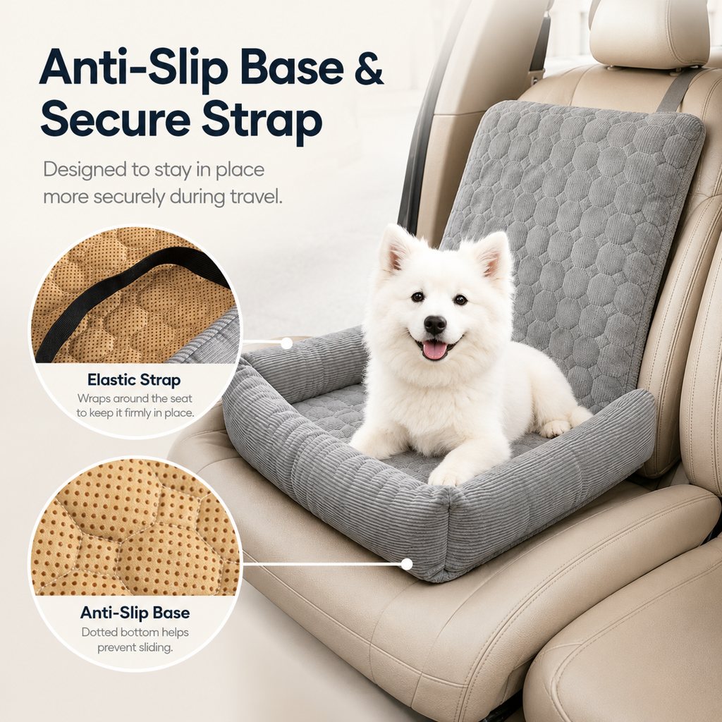 Ortekor High Back Corduroy Pet Car Seat Bed for Dogs & Cats - Cozy Travel Booster Seat with Soft Bolster Support for Comfortable Car Rides & Road Trips