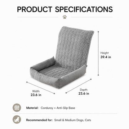 Ortekor High Back Corduroy Pet Car Seat Bed for Dogs & Cats - Cozy Travel Booster Seat with Soft Bolster Support for Comfortable Car Rides & Road Trips