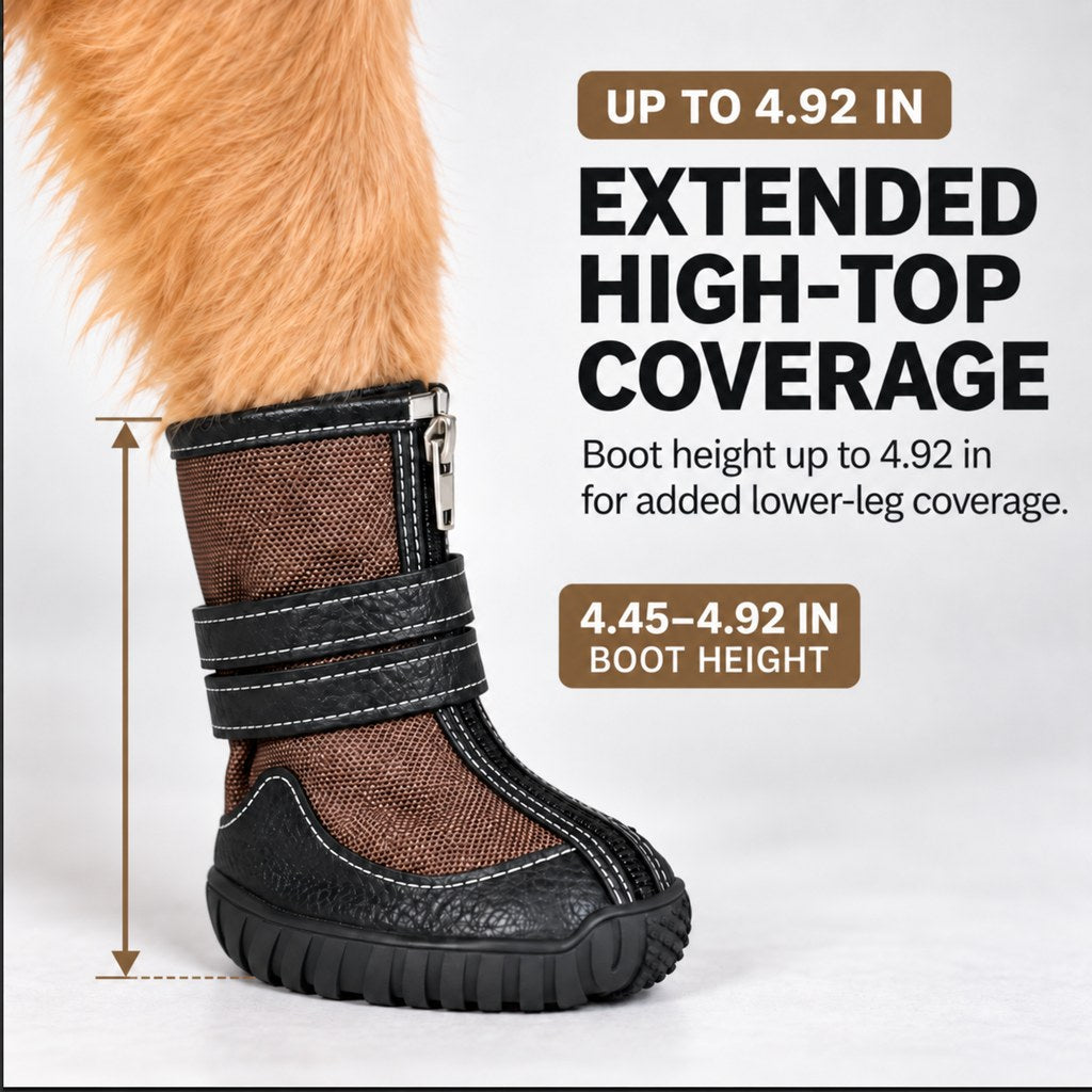 Ortekor High-Top Dog Boots for Hot Pavement & Rough Terrain - Secure Dual-Strap Fit & Traction Sole for Medium & Large Dogs, Set of 4
