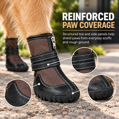 Ortekor High-Top Dog Boots for Hot Pavement & Rough Terrain - Secure Dual-Strap Fit & Traction Sole for Medium & Large Dogs, Set of 4