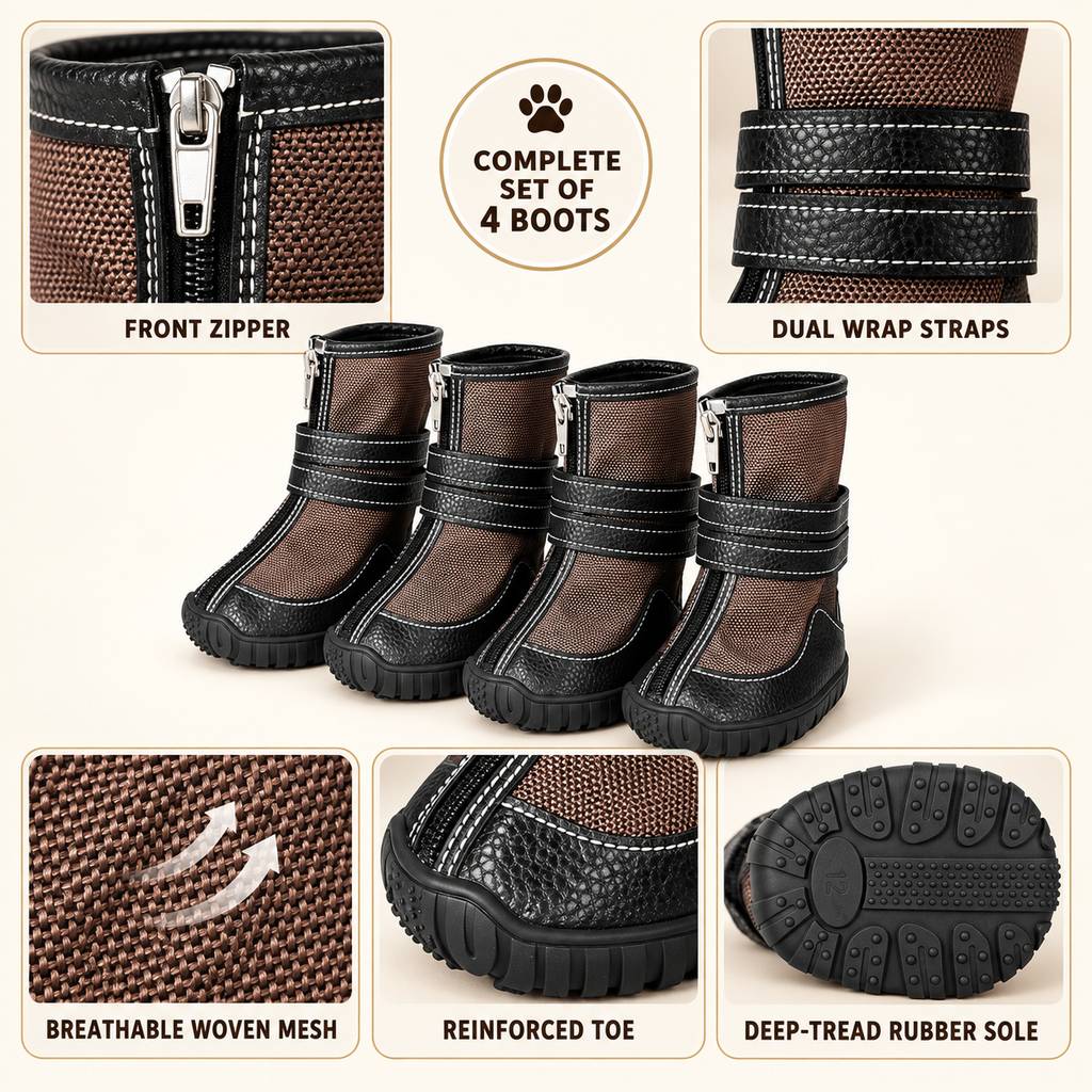 Ortekor High-Top Dog Boots for Hot Pavement & Rough Terrain - Secure Dual-Strap Fit & Traction Sole for Medium & Large Dogs, Set of 4