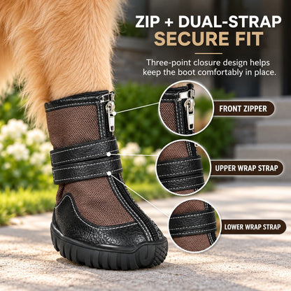 Ortekor High-Top Dog Boots for Hot Pavement & Rough Terrain - Secure Dual-Strap Fit & Traction Sole for Medium & Large Dogs, Set of 4
