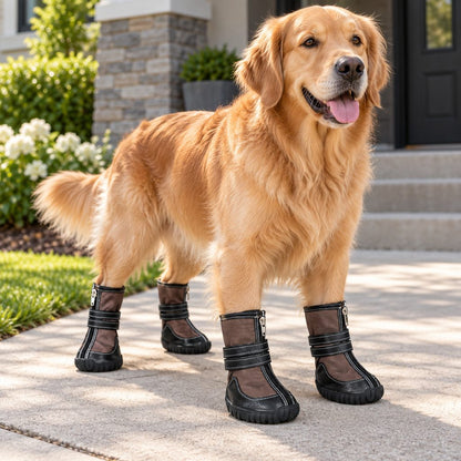 Ortekor High-Top Dog Boots for Hot Pavement & Rough Terrain - Secure Dual-Strap Fit & Traction Sole for Medium & Large Dogs, Set of 4