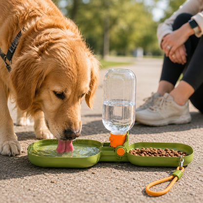 Ortekor Portable Folding Pet Water & Food Cup for Walks & Hiking - 15.6 oz Leak-Resistant Dog & Cat Travel Bottle Bowl