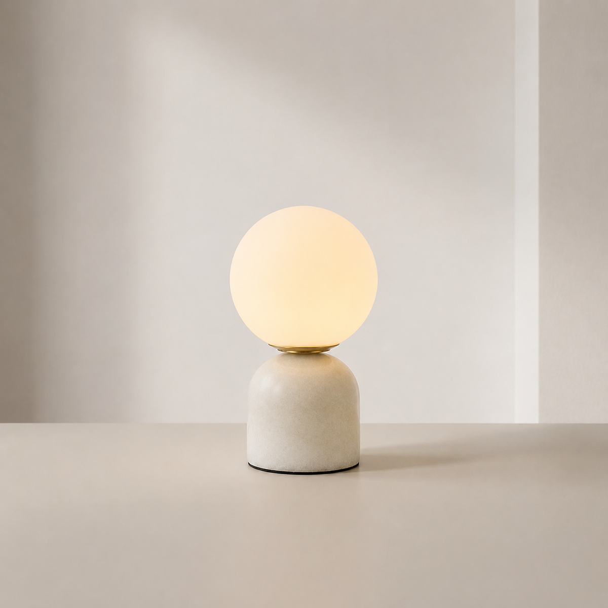 Marble Table Lamp with Frosted Globe Shade – Warm White LED Light for Bedroom Nightstand & Living Room – Modern Minimalist Accent Lighting