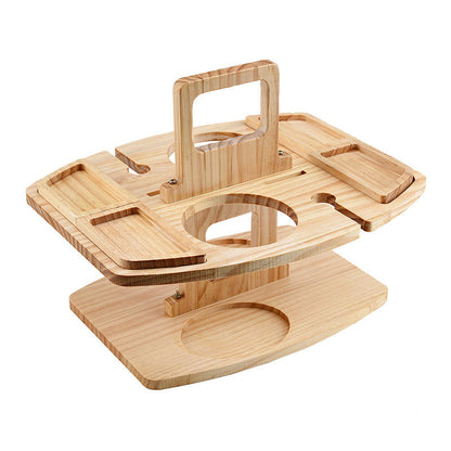Portable Wine & Snack Tray with Carry Handle for Outdoor Picnics, Beach Days, Park Outings & Patio Gatherings | Solid Wood Serving Caddy