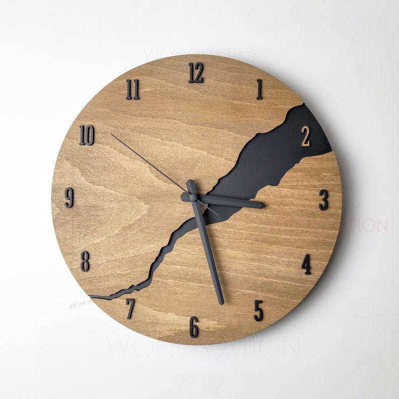 Wooden Wall Clock Natural Minimalist Design for Living Room Bedroom Kitchen Office Home Decor Rustic Modern Timepiece
