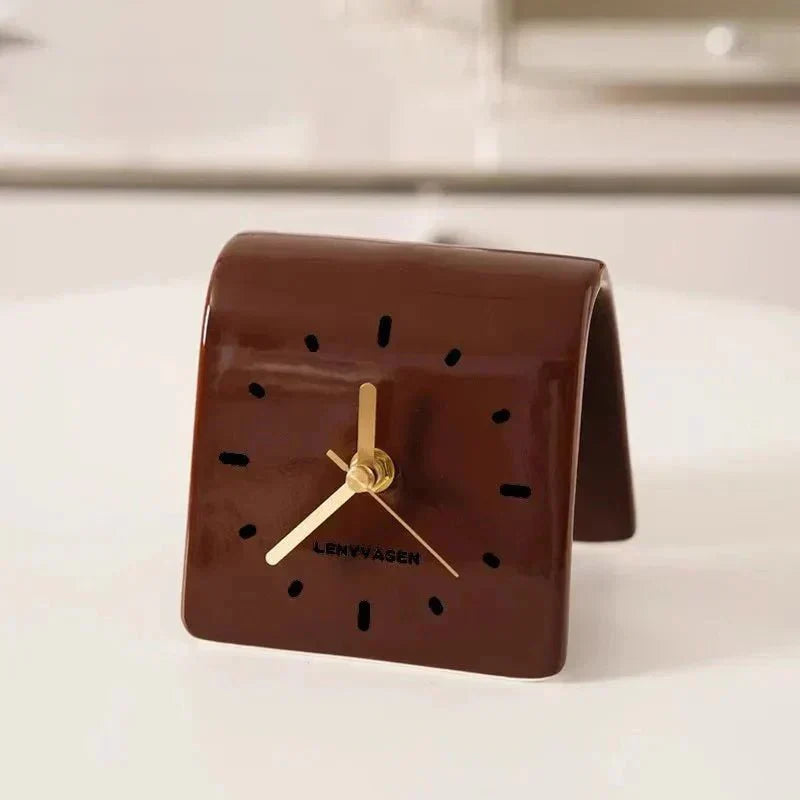 Ceramic Tabletop Clock Silent Quartz Movement 4.8 Inch Rounded Minimalist Timepiece for Bedroom Nightstand Office Desk Home Decor Battery Op