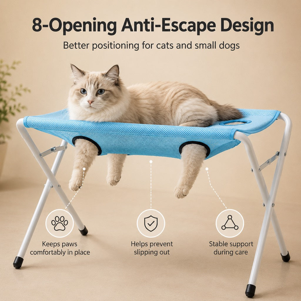 Ortekor Pet grooming rack suitable for cats and small to medium-sized dogs - foldable eight-opening design for convenient home grooming.