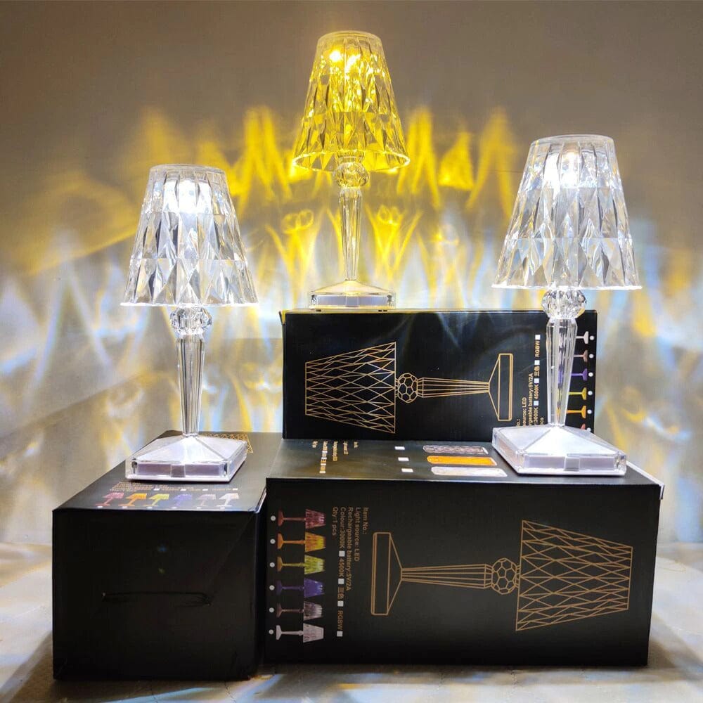 Rechargeable Crystal Table Lamp – Touch Control LED Desk Light with Multi-Color Modes – Cordless Diamond Accent Lamp for Bedroom