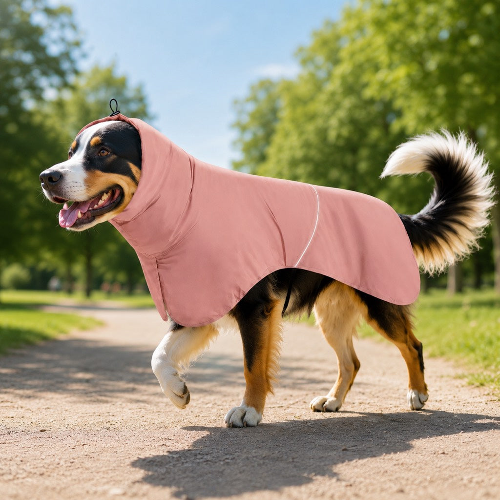 Ortekor Hooded Dog Sun & Rain Cape for Summer Walks - Lightweight Neck-to-Back Coverage for Drizzle, Wind & Sunny Outdoor Days