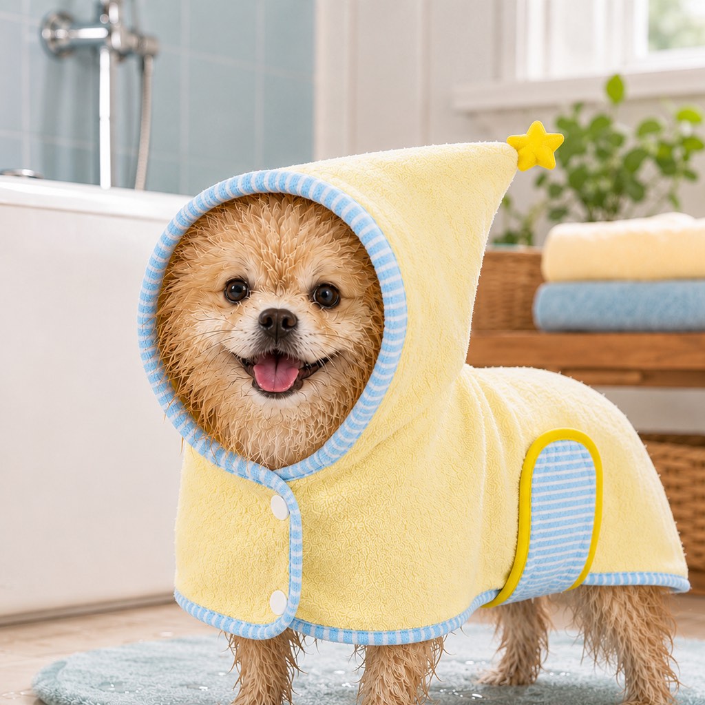 Ortekor Hooded Pet Drying Robe for Dogs & Cats - Fast Absorbent Wearable Towel for Bath, Rain & Swim to Keep Pets Dry, Warm & Home Clean