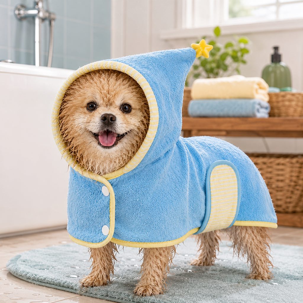 Ortekor Hooded Pet Drying Robe for Dogs & Cats - Fast Absorbent Wearable Towel for Bath, Rain & Swim to Keep Pets Dry, Warm & Home Clean
