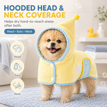 Ortekor Hooded Pet Drying Robe for Dogs & Cats - Fast Absorbent Wearable Towel for Bath, Rain & Swim to Keep Pets Dry, Warm & Home Clean
