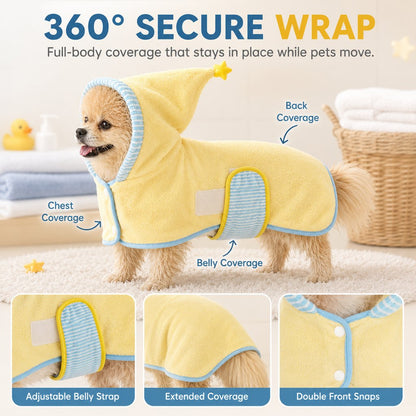 Ortekor Hooded Pet Drying Robe for Dogs & Cats - Fast Absorbent Wearable Towel for Bath, Rain & Swim to Keep Pets Dry, Warm & Home Clean