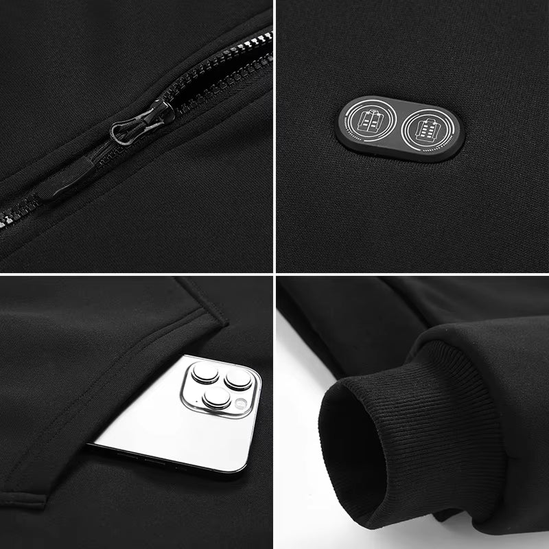 Electric Heated Hoodie with 17 Heating Zones & Dual Temperature Controls for Winter Warmth