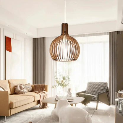 Scandinavian Pendant Lighting | Adjustable Wooden Ceiling Light Fixture for Warm Ambiance