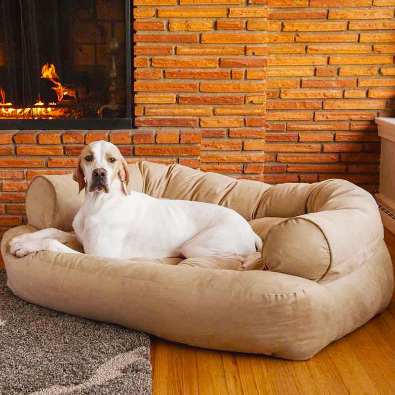 Orthopedic Dog Sofa Bed with Extra Cushioning for Joint Support & Anxiety Relief | Raised Bolster Pet Couch for Small Medium Large Dogs