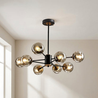 Glass Globe Chandelier Modern Multi-Light Fixture for Dining Room Living Room Bedroom Iron Frame E26 Base 6 8 12 16 Lights
