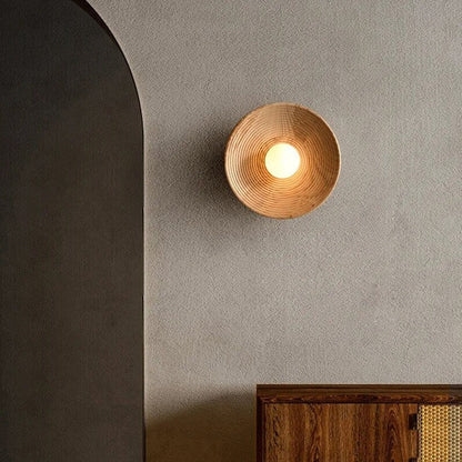 Sconce Light with Glass Globe and Wood Base for Bedrooms, Hallways, Living Rooms – 10.6 in Round Ambient Fixture – Scandinavian Minimalist J