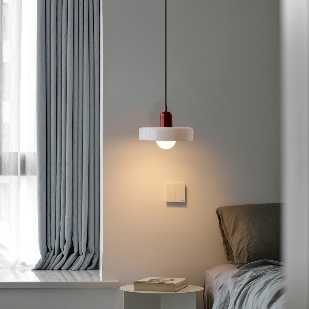 Art Glass Dome Pendant Light Fixture with Adjustable Cord for Kitchen Island Dining Room Bedroom | Modern Round Ceiling Hanging Lamp
