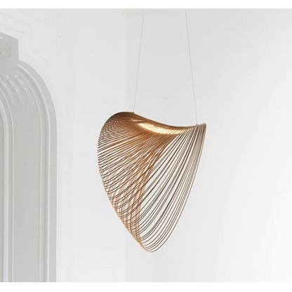 Curved Wood Ceiling Light Fixture 16-Inch Walnut Veneer Drop Lamp for Dining Room Kitchen Island Bedroom Office Scandinavian Minimalist Orga