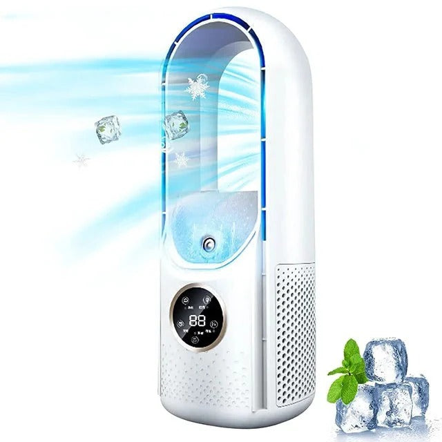 Whisper-Quiet Tower Cooler for Desk & Bedroom White Blue Personal Space Fan for Home Office Apartment