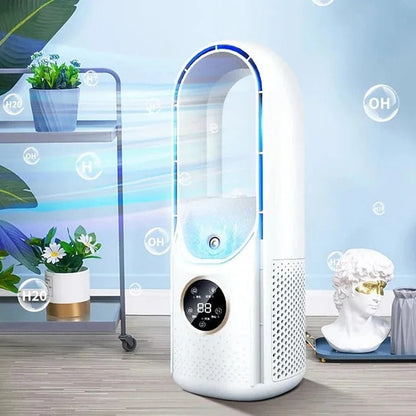 Whisper-Quiet Desktop Cooler Fan Bladeless Tabletop Air Circulator White Blue for Office Bedroom Study Room Summer Cooling Compact Portable