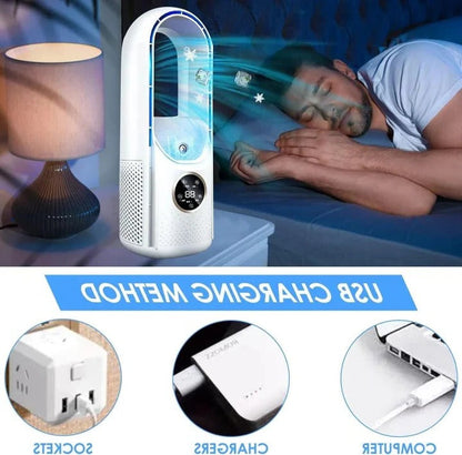 Whisper-Quiet Tower Cooler for Desk & Bedroom White Blue Personal Space Fan for Home Office Apartment