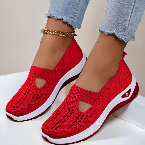 Women's Cushioned Slip-On Walking Shoes – Breathable Mesh Upper, Orthopedic Footbed, Anti-Skid Rubber Sole for All-Day Comfort & Stability