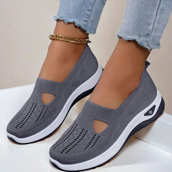 Women's Cushioned Slip-On Walking Shoes – Breathable Mesh Upper, Orthopedic Footbed, Anti-Skid Rubber Sole for All-Day Comfort & Stability
