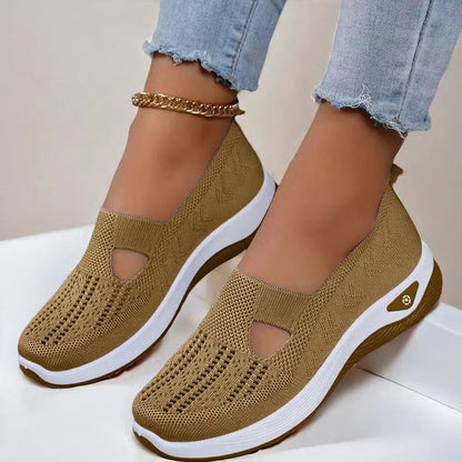 Women's Cushioned Slip-On Walking Shoes – Breathable Mesh Upper, Orthopedic Footbed, Anti-Skid Rubber Sole for All-Day Comfort & Stability