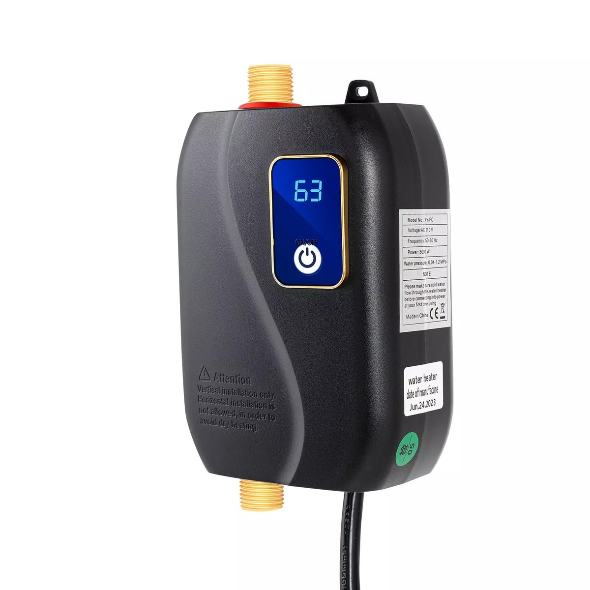 Electric Tankless Water Heater 3000W 110V On-Demand Hot Water System for Bathroom Kitchen Space-Saving Wall-Mount LED Display