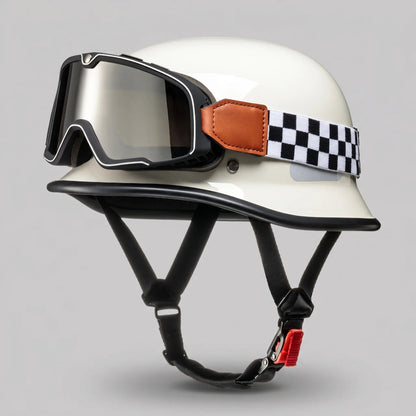 Vintage Racing | Half Helmet with ABS Shell & Adjustable Chin Strap | Lightweight Design for Comfort and Style