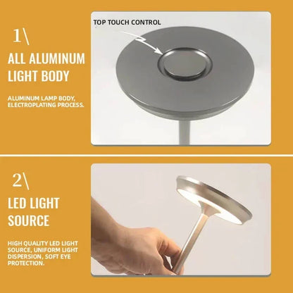Rechargeable LED Table Lamp Touch Control 4 Brightness Levels Waterproof IP66 Metal Portable Battery Operated for Bedroom Living Room