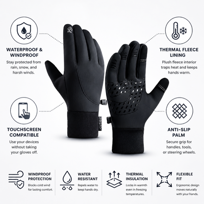 Winter Gloves | Waterproof & Windproof with Thermal Fleece Lining | Touchscreen Compatible for Ultimate Warmth
