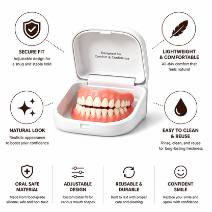 Adjustable Fit & Reusable Silicone Denture Set
