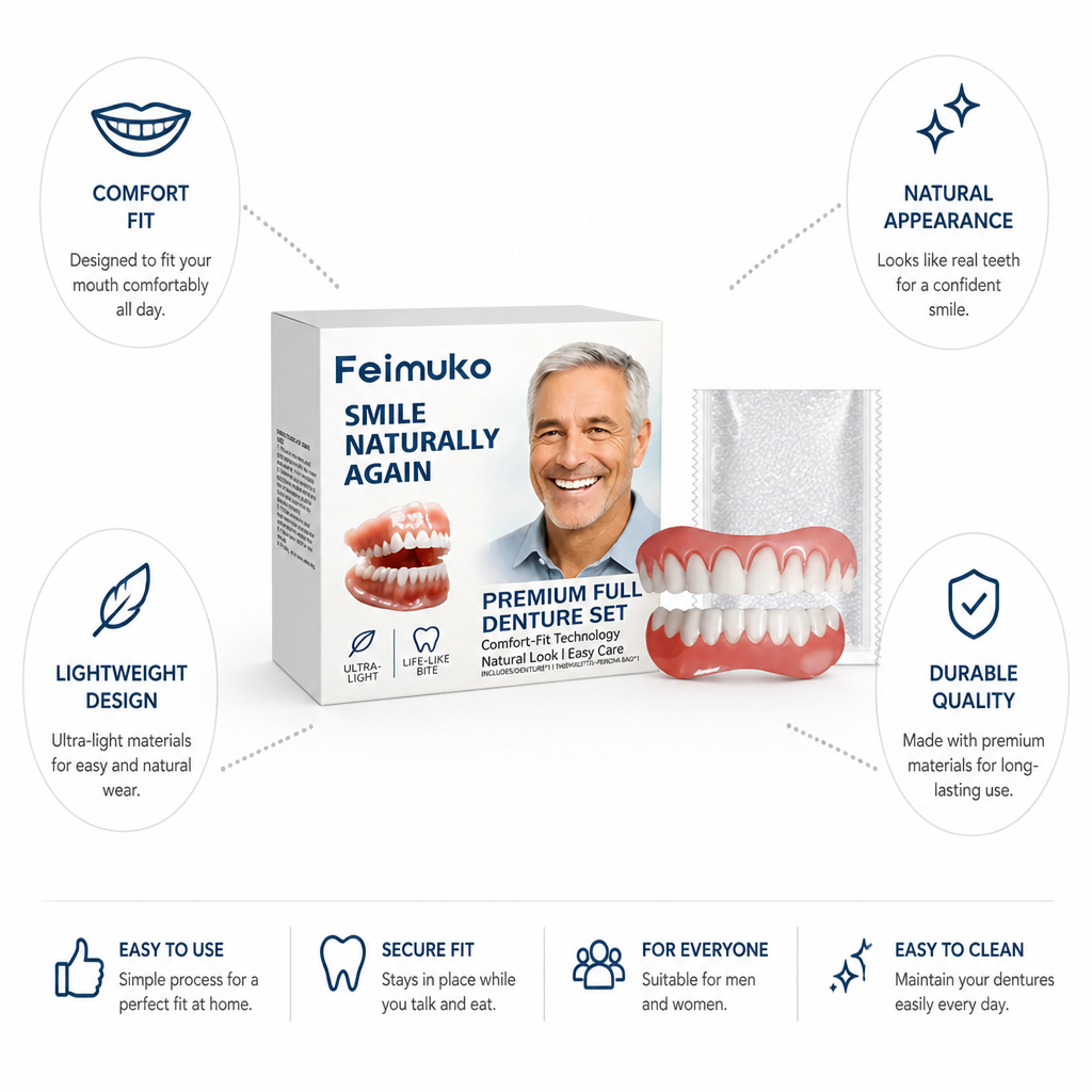 Comfort-Fit Natural-Look Silicone Denture Set (Upper & Lower)