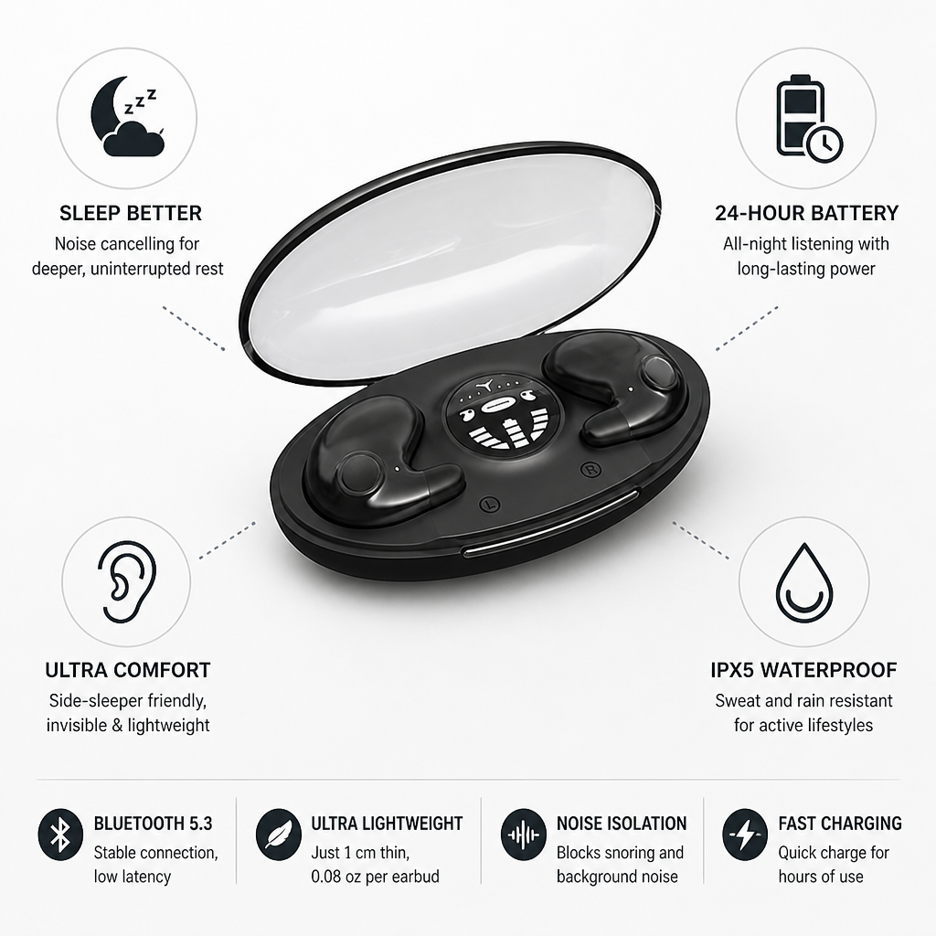 Invisible Wireless Noise-Cancelling Sleep Headphones