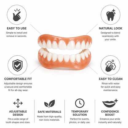 Adjustable Fit Natural-Looking Temporary Veneers (Upper & Lower Set)
