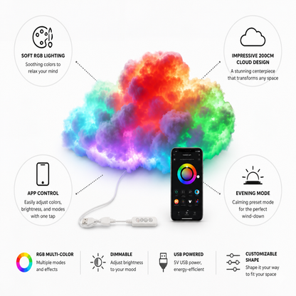 RGB LED Light Cloud Lamp with App Control, Smart LED Lamp for Ambient Lighting, DIY Mood Lighting for Room Decor