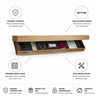 Stylish Floating Wall Shelf with Hidden Compartment | Wood Finish for Organized Living