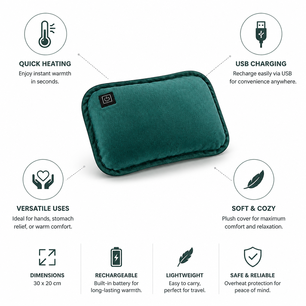Comfort Heat | Portable Heating Pad for Hands & Stomach with Quick Heating | USB Rechargeable for Instant Relief