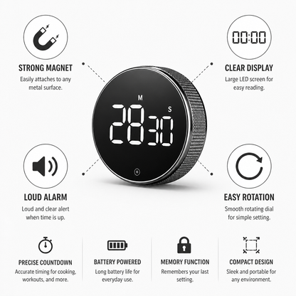Magnetic Digital Kitchen Timer with Loud Alarm & Clear Display for Precise Cooking Timing