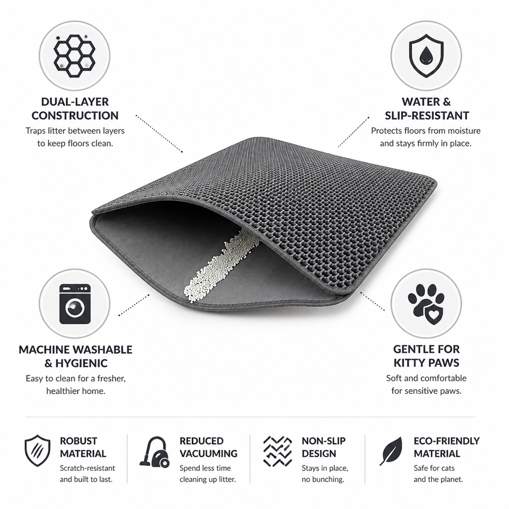 Pet Haven | Cat Litter Mat with Dual-Layer Design & Waterproof Surface | Non-Slip for Effortless Cleanup