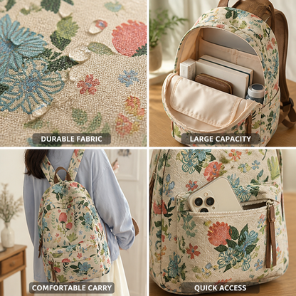 Vintage Floral Large-Capacity Backpack (School & Travel)