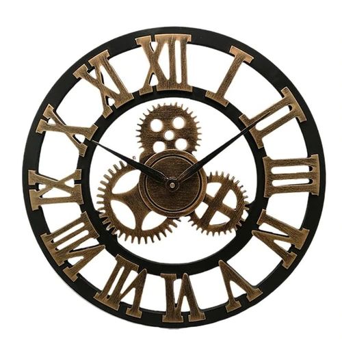 Vintage Industrial Wall Clock Analog Gear Design Metal Round Home Decor for Kitchen Living Room Office Steampunk Style