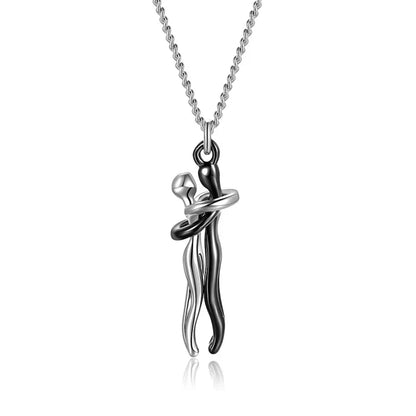 Embrace Necklace Pendant Couple Gift Adjustable Chain Hypoallergenic Stainless Steel Jewelry for Women Men Anniversary Valentine's Day