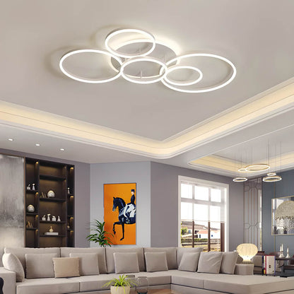 LED Ring Chandelier 45 in Aluminum Fixture Warm White Dimmable for Bedroom Living Room Dining Room Modern Flush Mount Multi-Ring Integrated