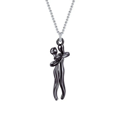 Embrace Necklace Pendant Couple Gift Adjustable Chain Hypoallergenic Stainless Steel Jewelry for Women Men Anniversary Valentine's Day
